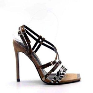 Embellished Square Toe Heels in Animal Print Nude